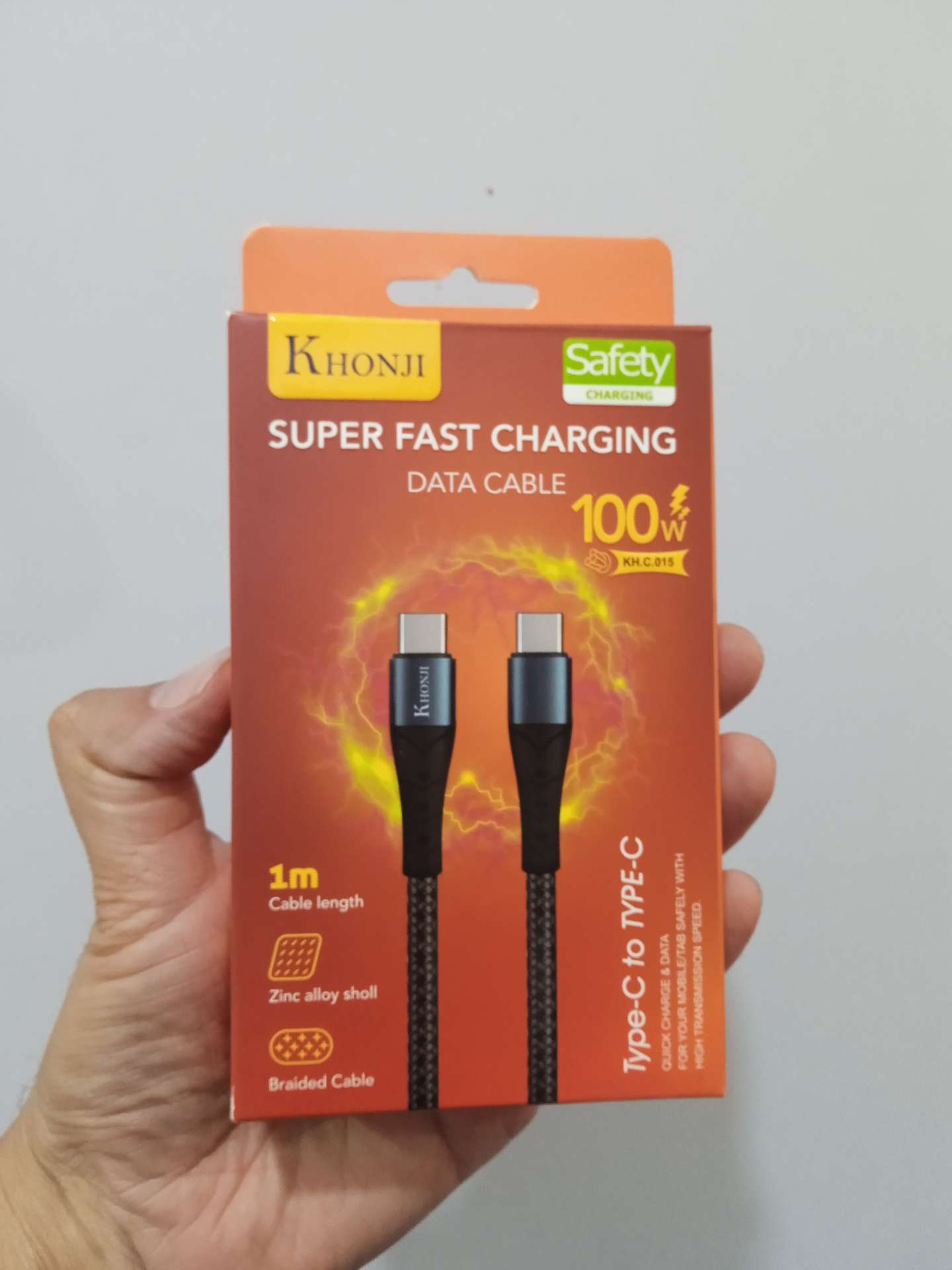 کابل شارژ تایپ سی به تایپ سی ۱۰۰وات خنجی مدل Khonji  KH-C015